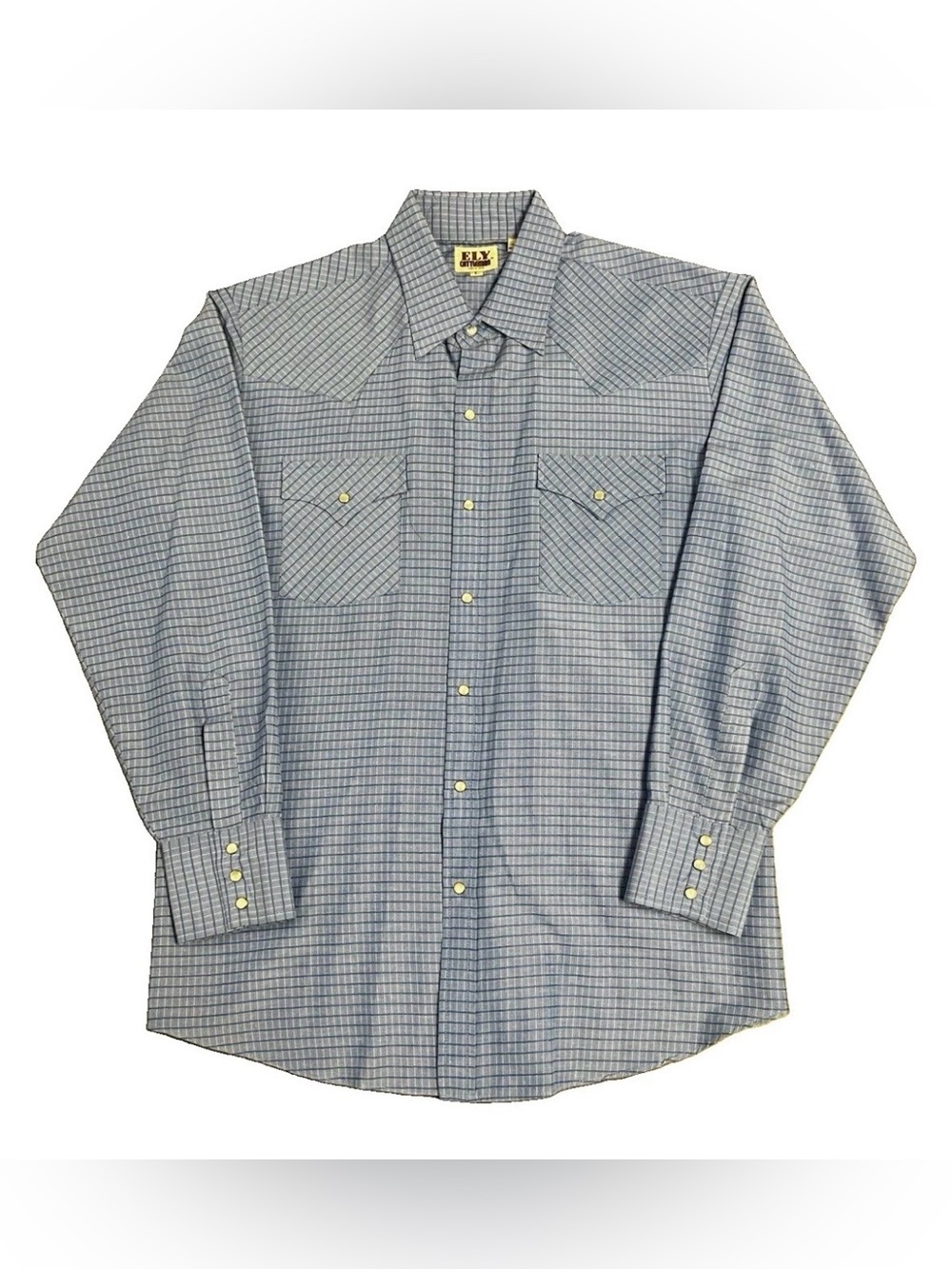 Ely Cattleman Blue Grid Plaid Western Pearl Snap L